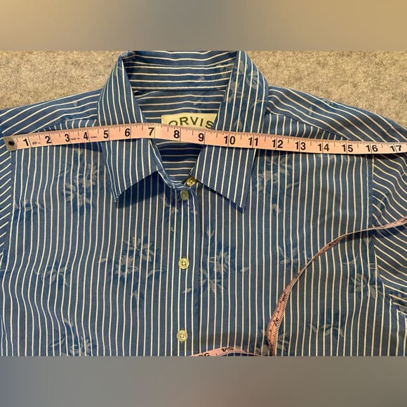 Orvis Men's Blue and White Striped Shirt (See Measurements) - Picture 5 of 9